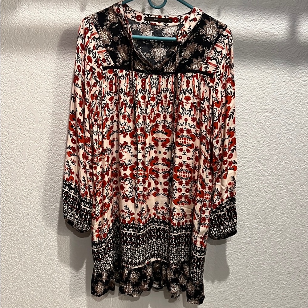 Hazel Orange and Black Relaxed 3/4 Sleeve Bib Collar Blouse